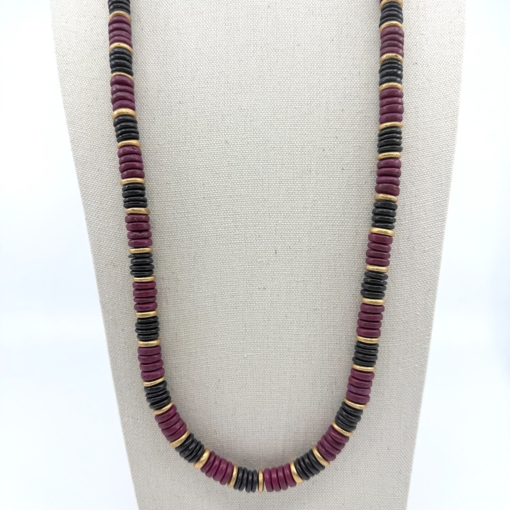 Multi-Color Disc Bead Statement Necklace with Gold Tone Accent